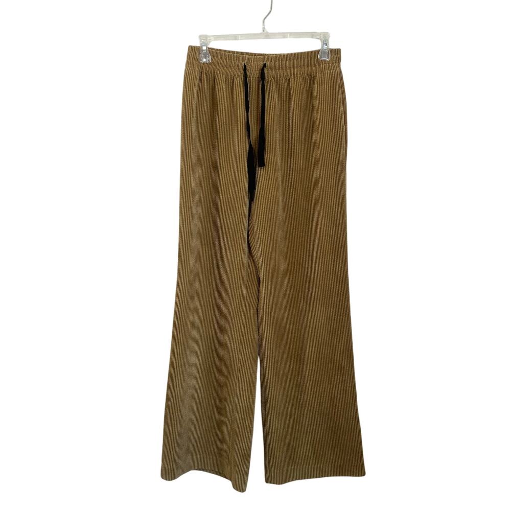 Zara Wide Leg High Rise Corduroy Palazzo Drawstring Waist Tan Pants Size M